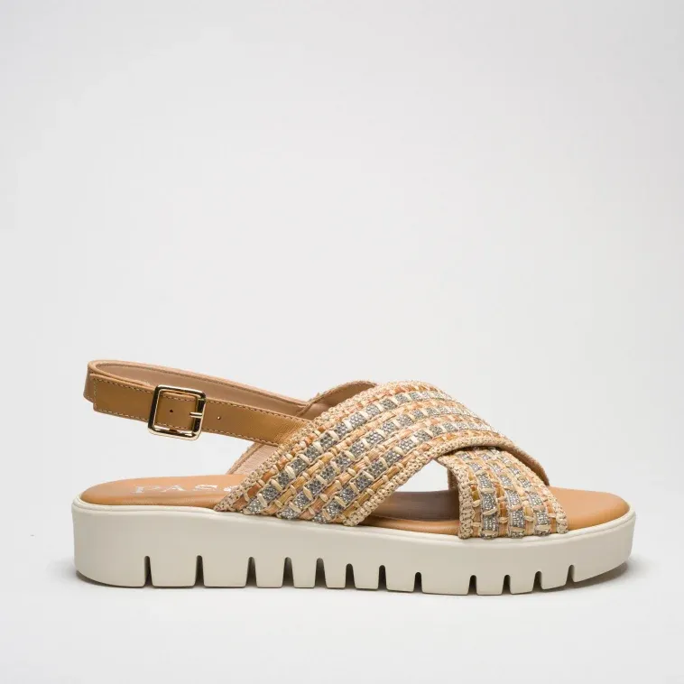 Pasquini Alma sandalo cuoio beige con strass