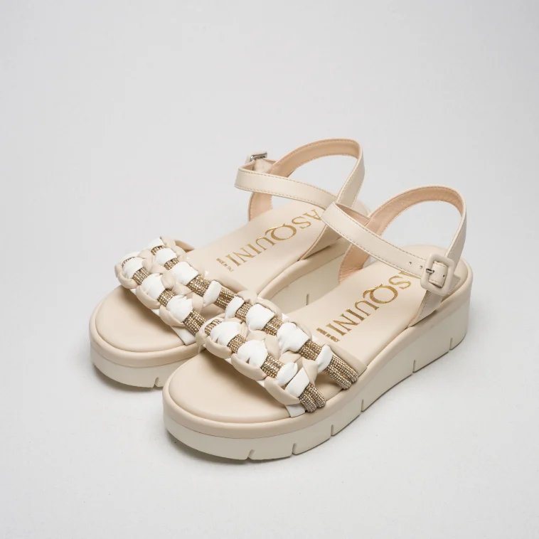 Pasquini Cloe sandalo basso beige avorio con strass oro