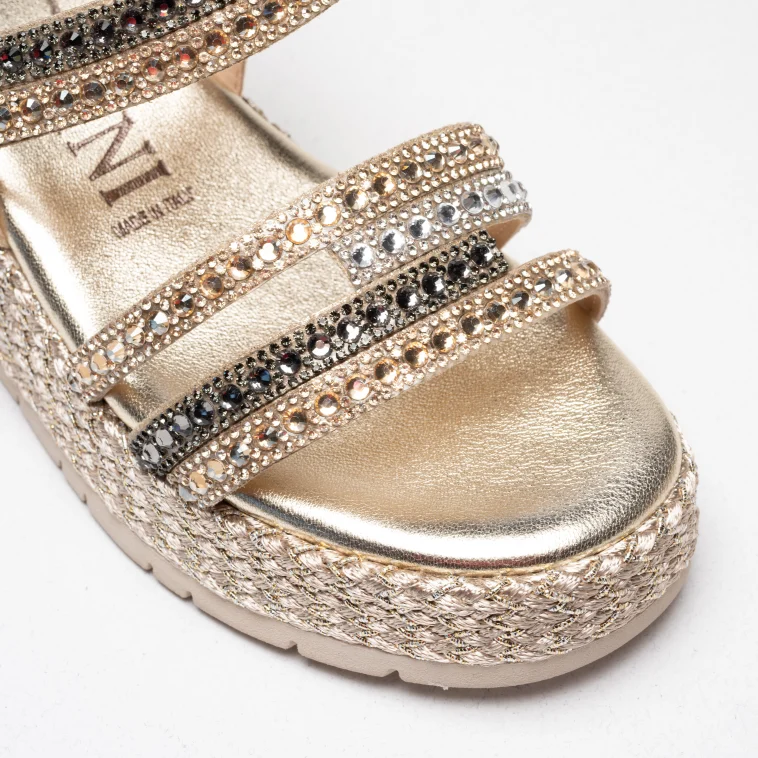 Pasquini Sofia sandalo platino con strass zeppa 6 cm