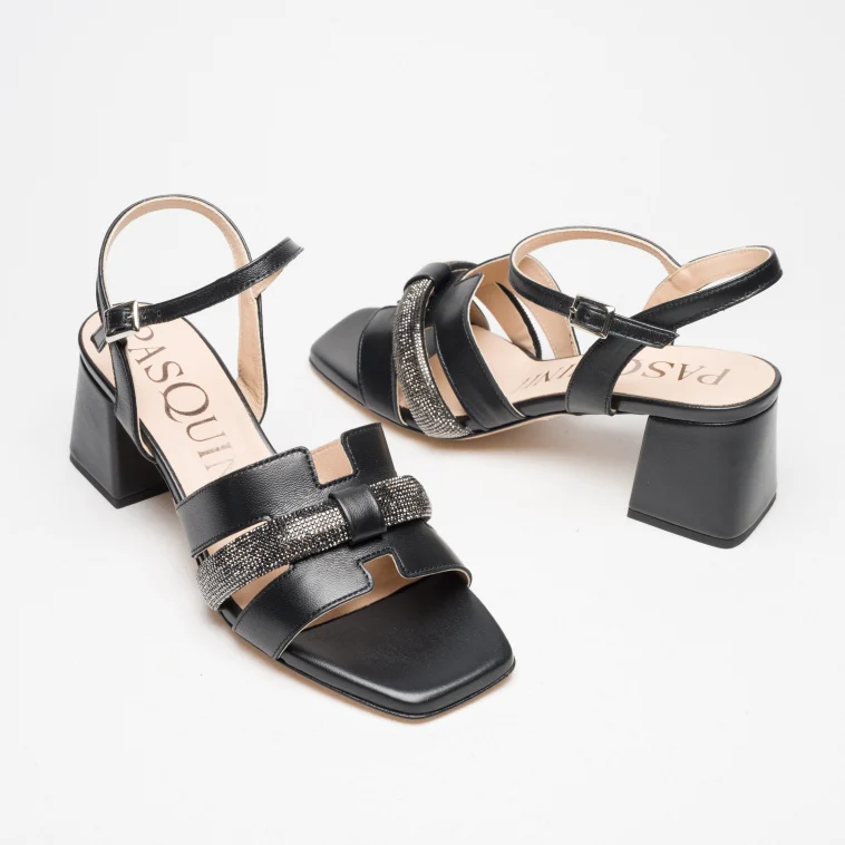 Pasquini Ella sandalo nero tacco 6 cm strass
