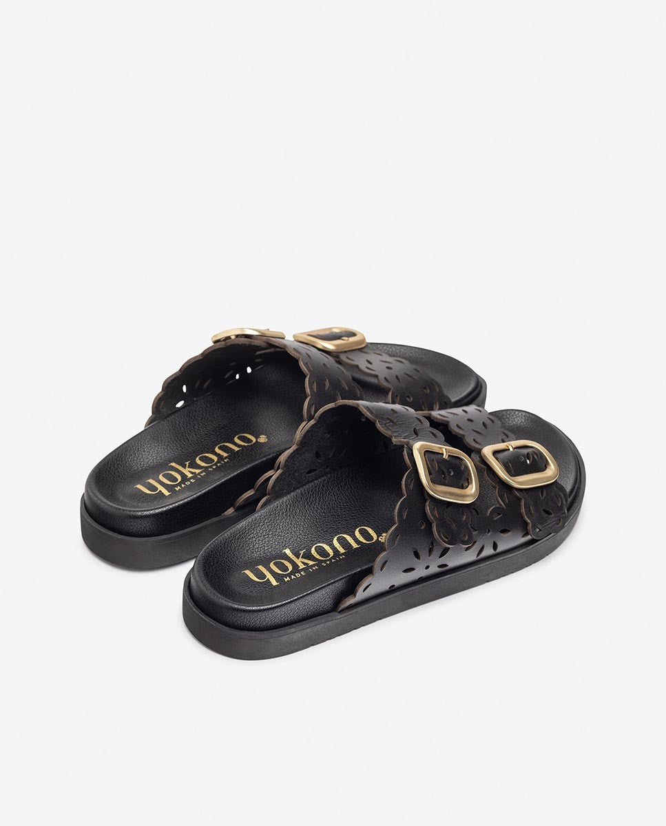 Yokono Morena-306 sandalo basso donna nero traforato