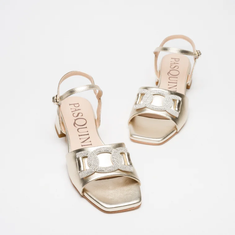 Pasquini Calzature Nina sandalo platino tacco 3,5 cm cuoio
