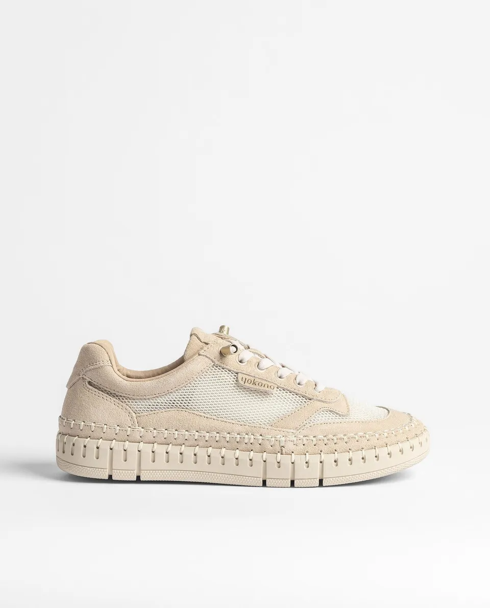 Yokono Flow FLOW-104 sneakers donna beige in pelle
