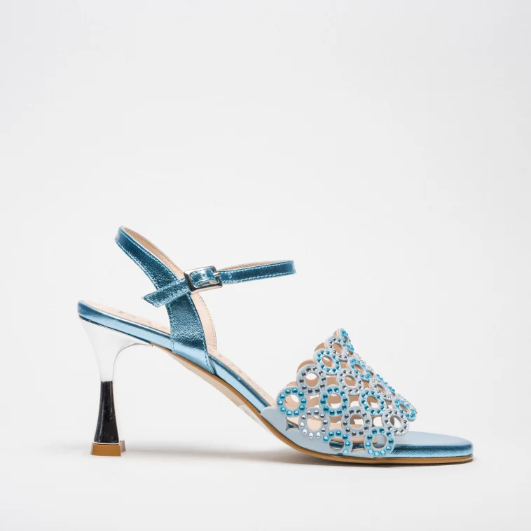 Pasquini Calzature Mara sandalo celeste tacco 7,5 cm cuoio