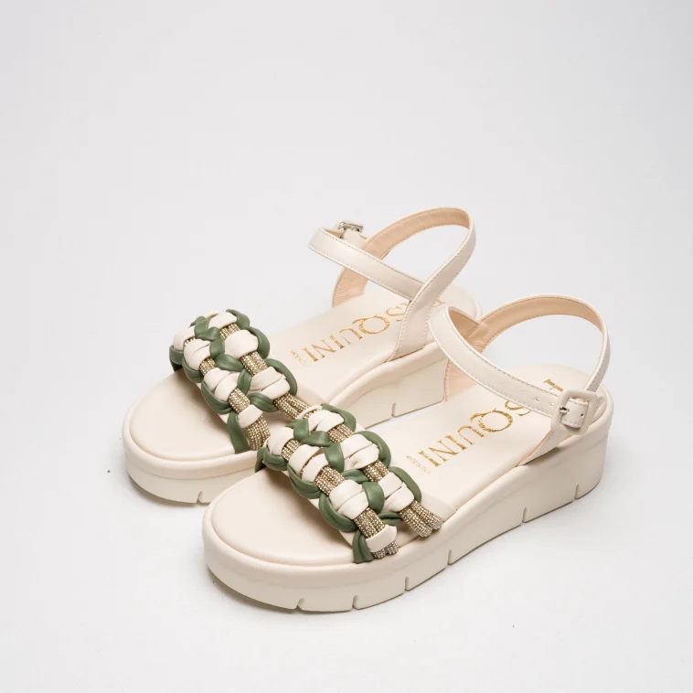 Pasquini Cloe sandalo basso beige verde 4,5 cm