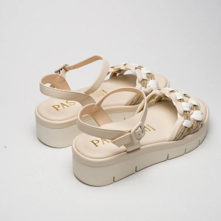 Pasquini Cloe sandalo basso beige avorio con strass oro