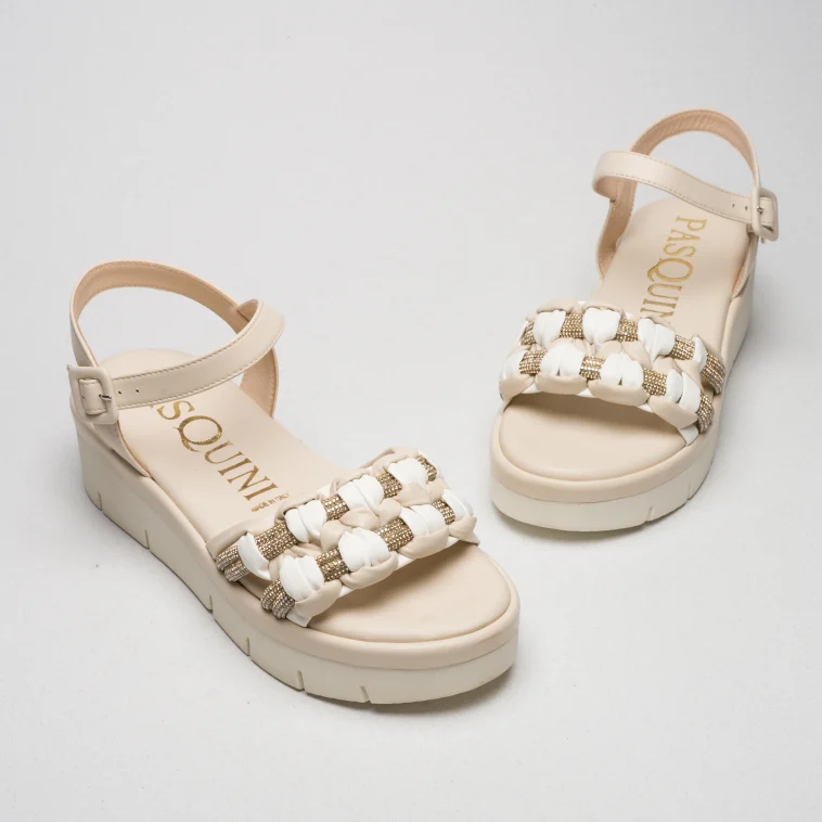 Pasquini Cloe sandalo basso beige avorio con strass oro