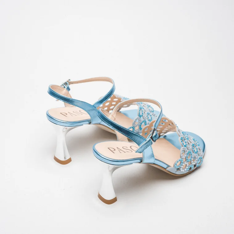 Pasquini Calzature Mara sandalo celeste tacco 7,5 cm cuoio