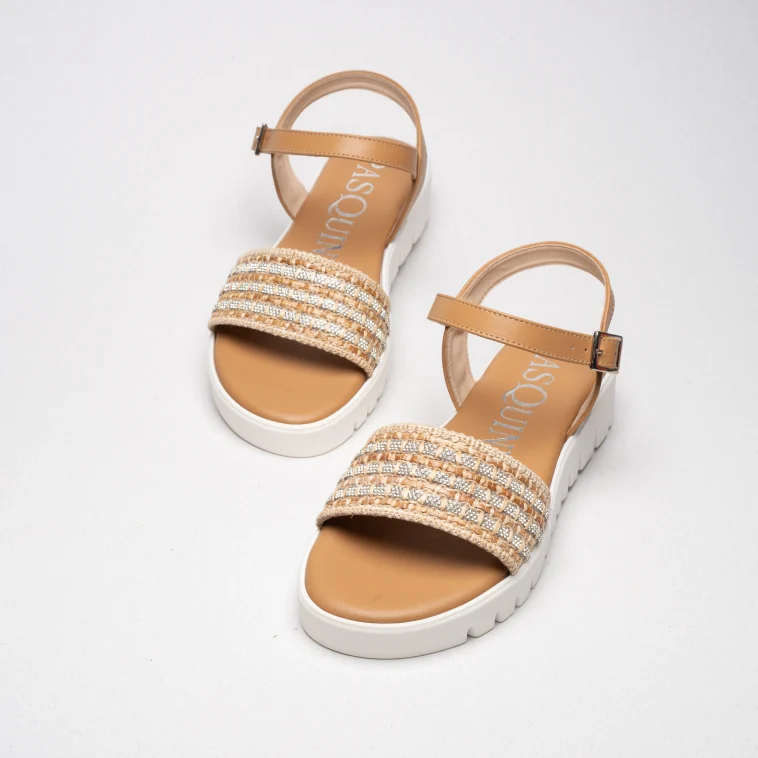 Pasquini Elsa sandalo cuoio 3 cm in rafia strass