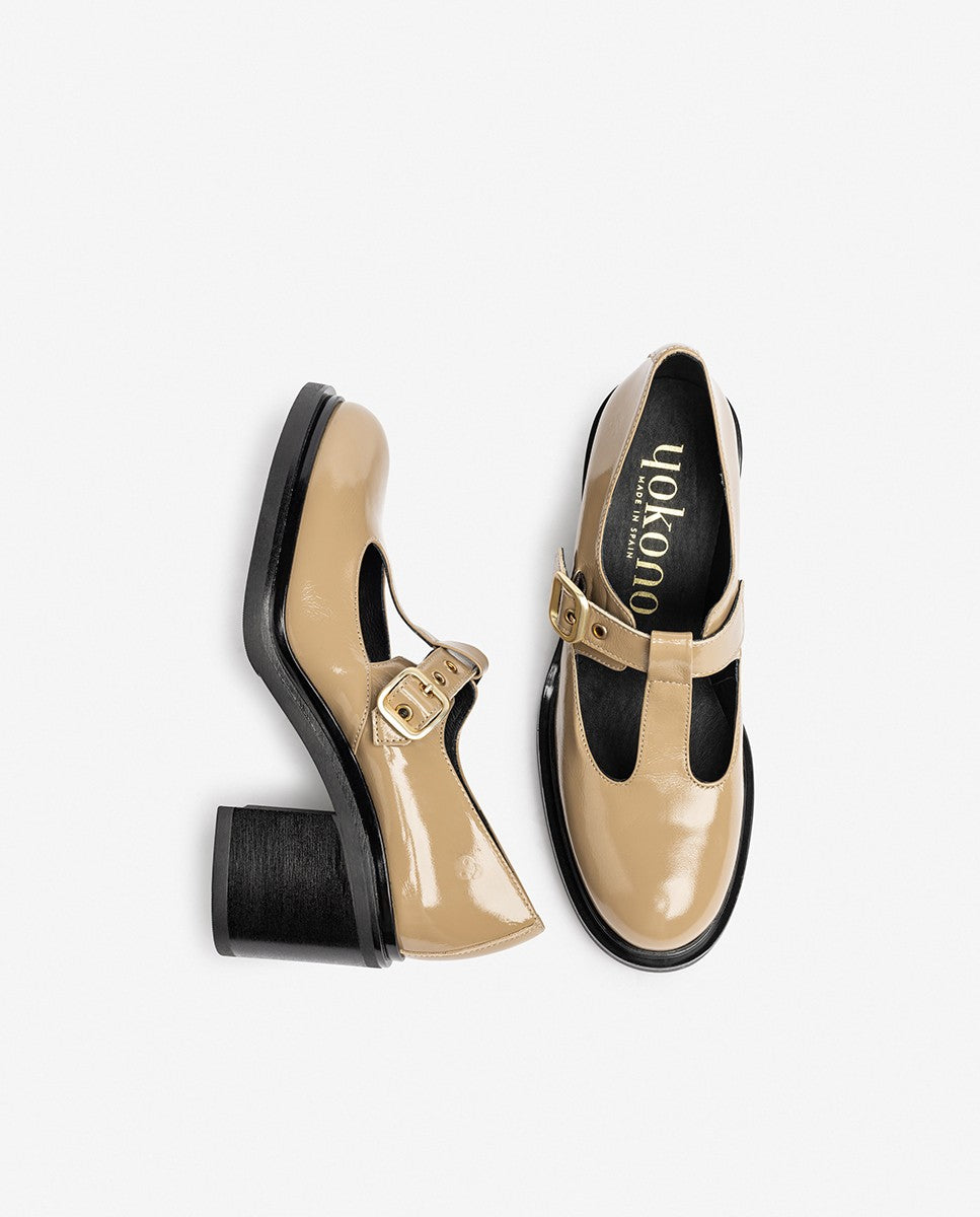 Yokono Ella-003 scarpe donna beige tacco 6 cm con fibbia