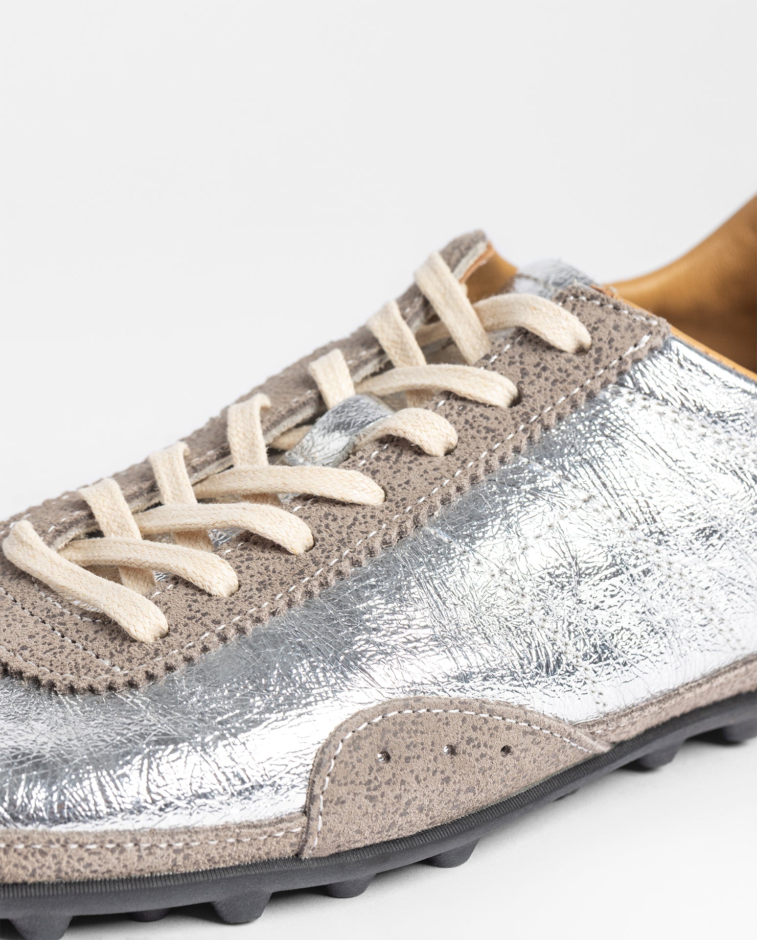 Yokono Lyon-261 sneakers donna argento in pelle con lacci