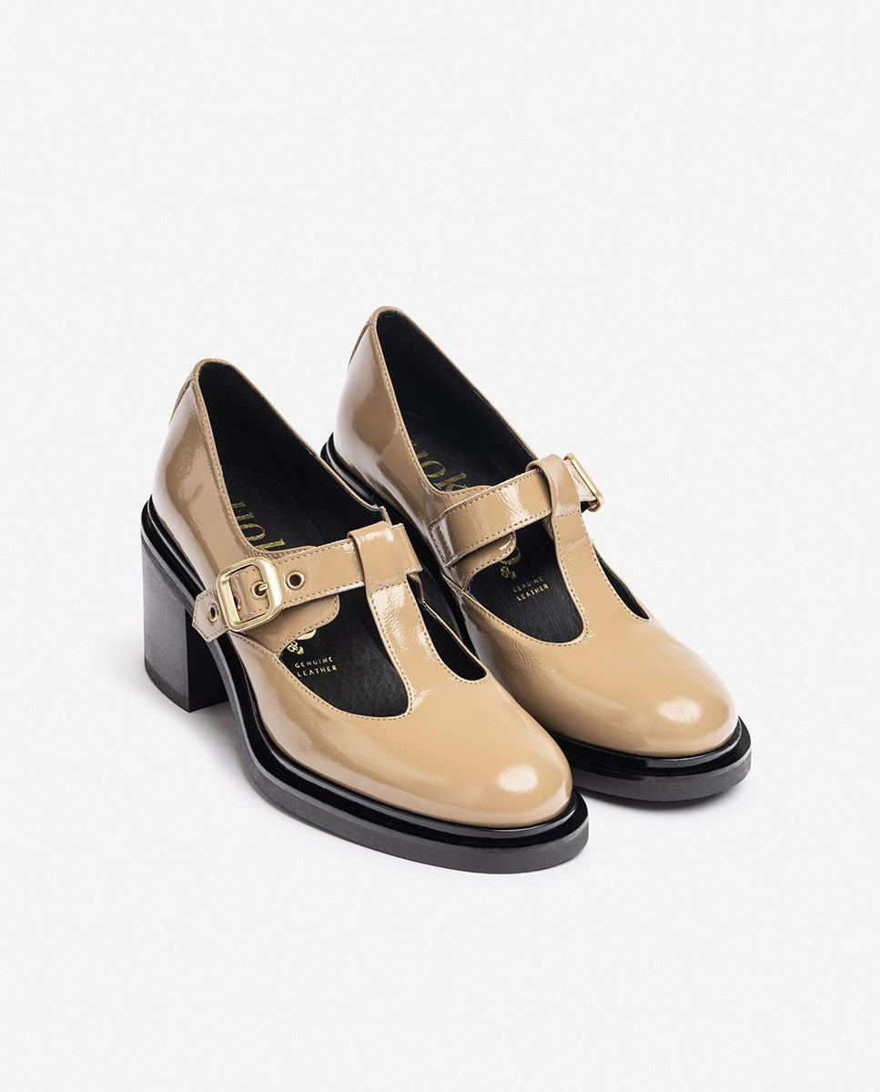 Yokono Ella-003 scarpe donna beige tacco 6 cm con fibbia