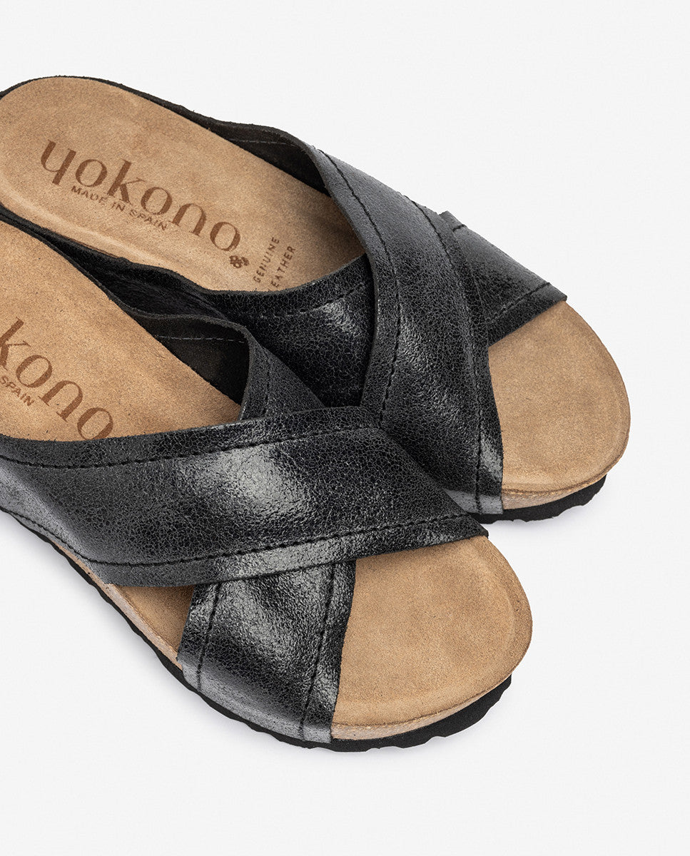Yokono BARI-257 sandalo con zeppa nero in pelle
