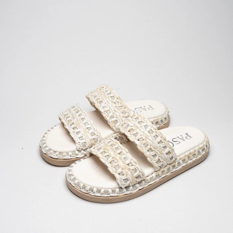 Pasquini Lea ciabatta avorio 2,5 cm rafia strass