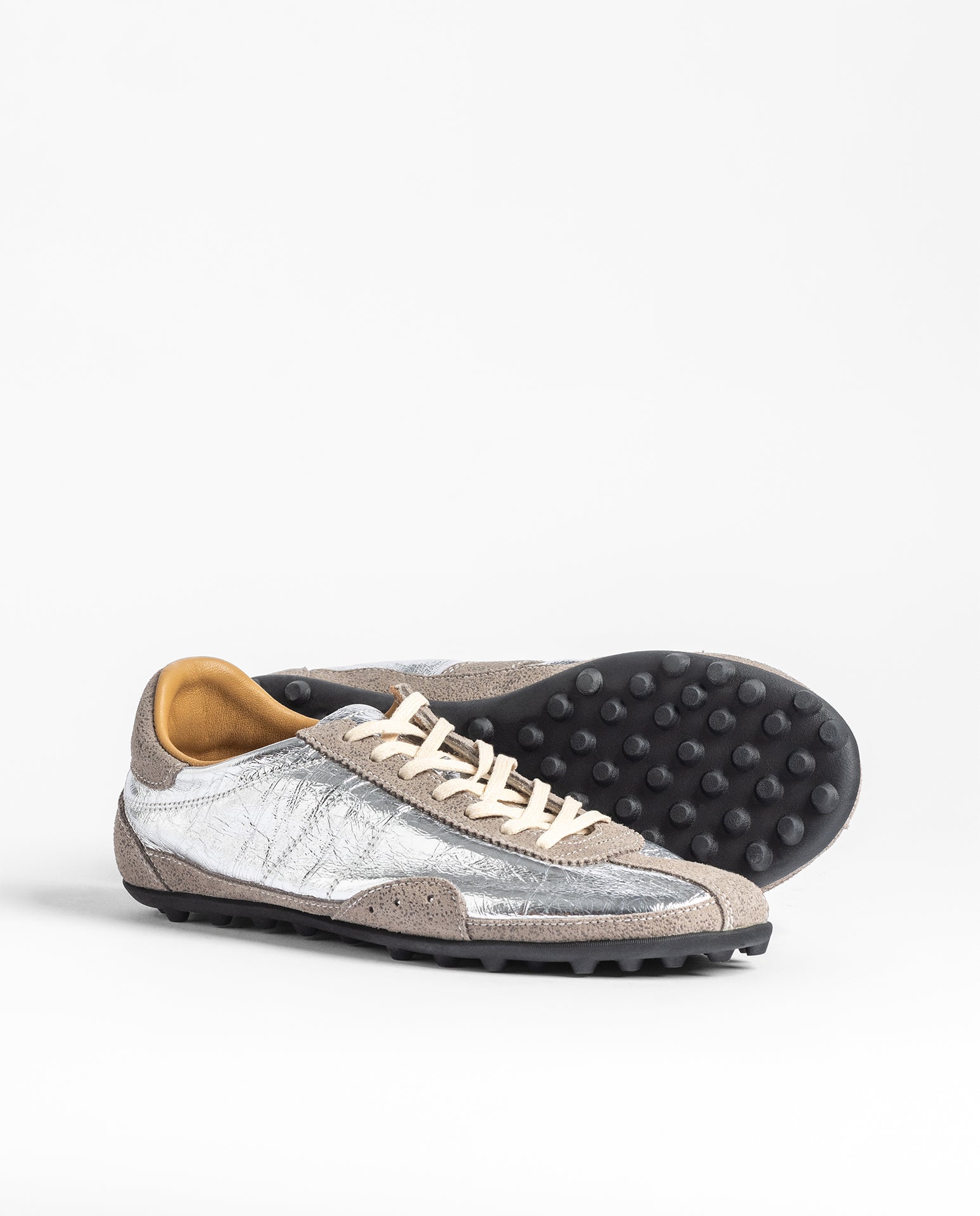 Yokono Lyon-261 sneakers donna argento in pelle con lacci