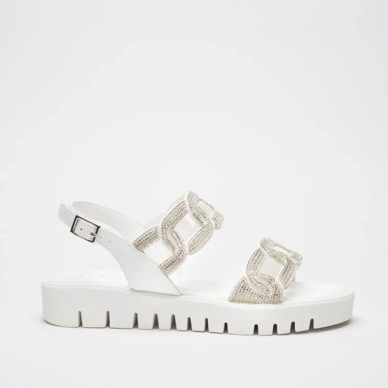 Pasquini Greta sandalo bianco 3 cm strass