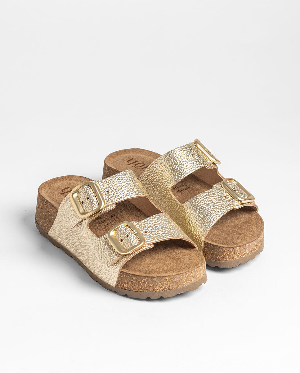 Yokono Wiwi-003 sandali oro in cuoio con plateau
