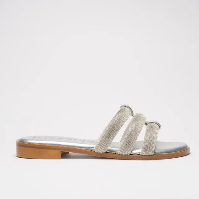 Pasquini Calzature Amalfi ciabatta argento strass flat cuoio