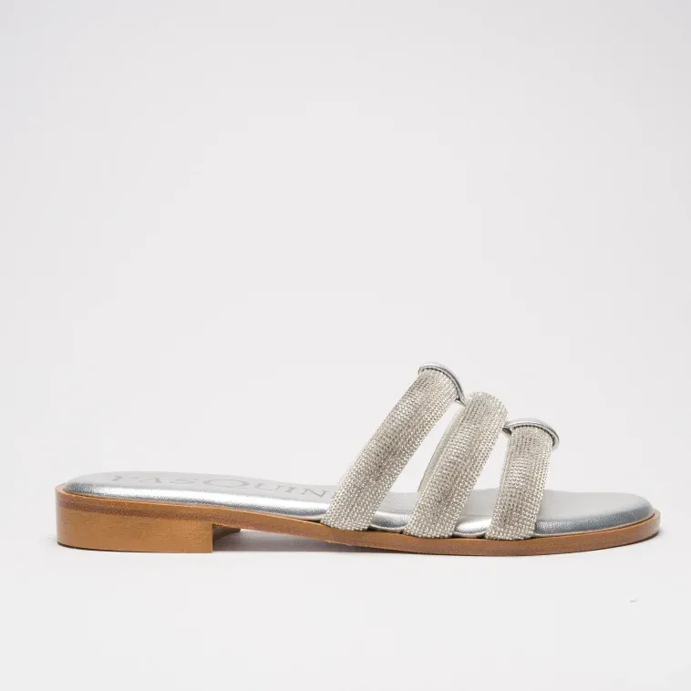 Pasquini Calzature Amalfi ciabatta argento strass flat cuoio