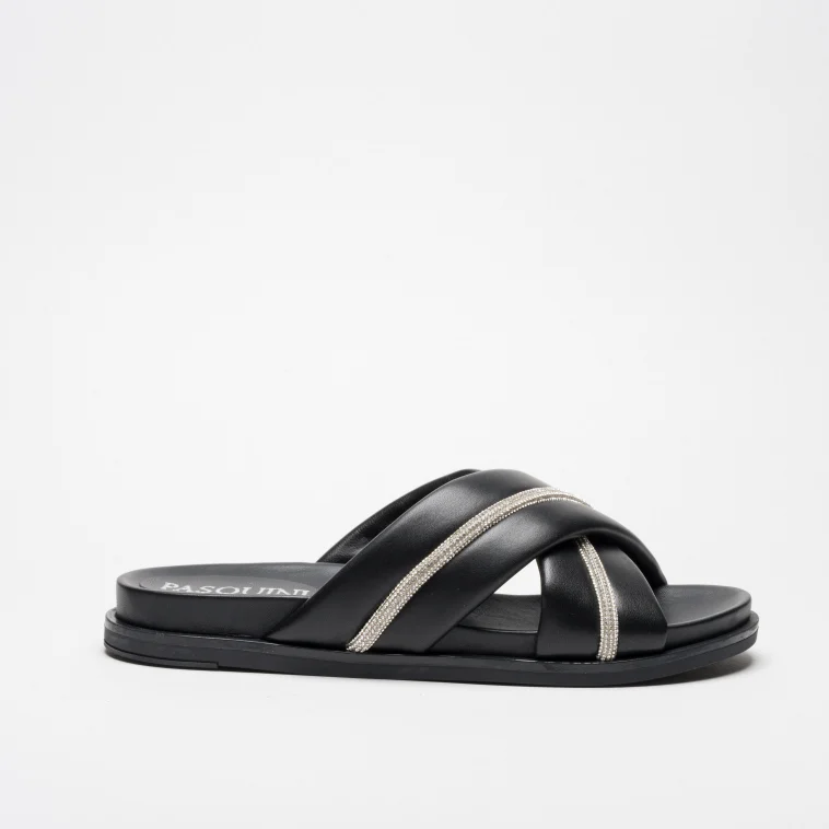 Pasquini Flexa ciabatta nera in pelle con strass