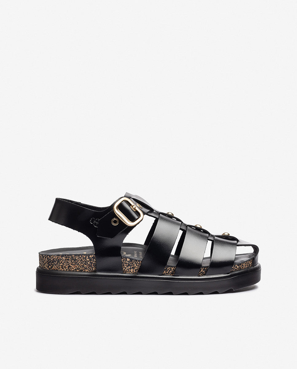 Yokono Tunez-251 sandali plateau neri con fibbia