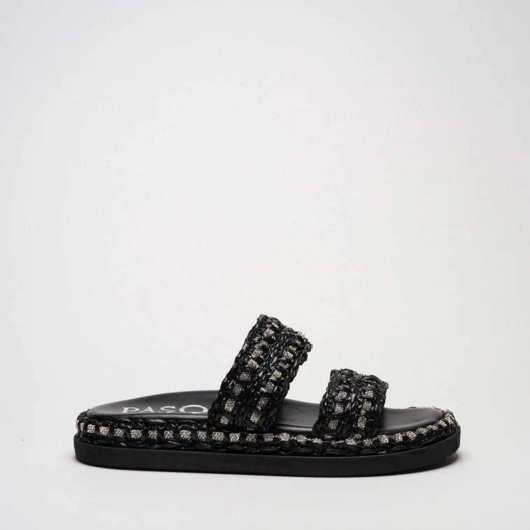 Pasquini City Chic Lea ciabatta nera rafia strass