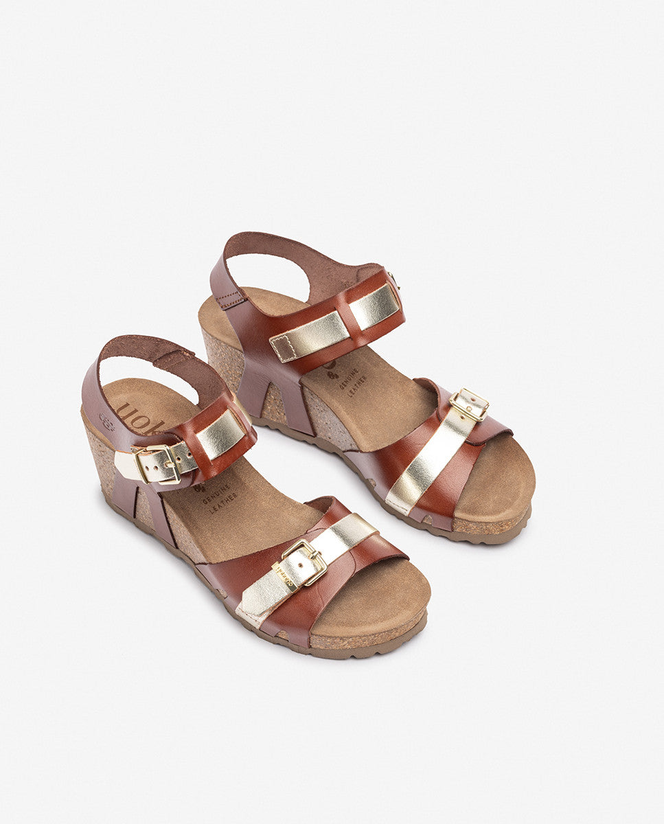 Yokono Cadiz-254 sandali con zeppa marroni con fibbia