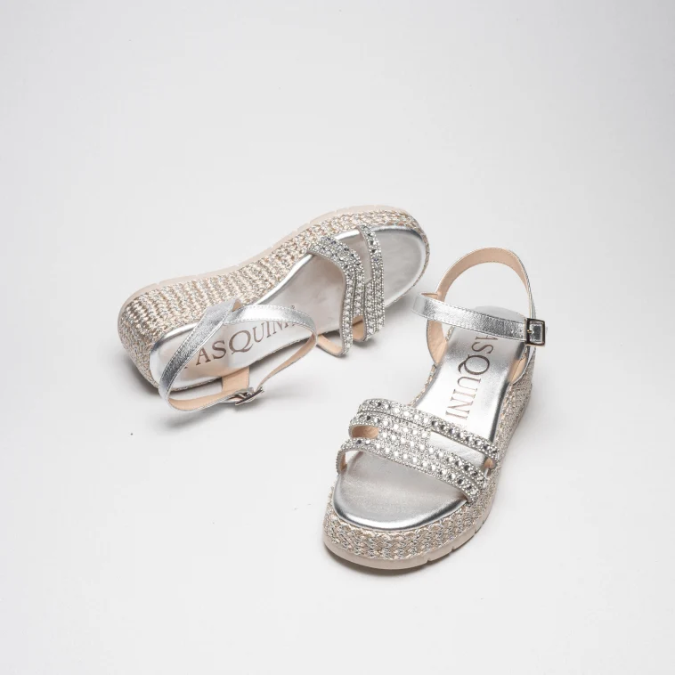 Pasquini Stella sandalo zeppa argento 6 cm strass