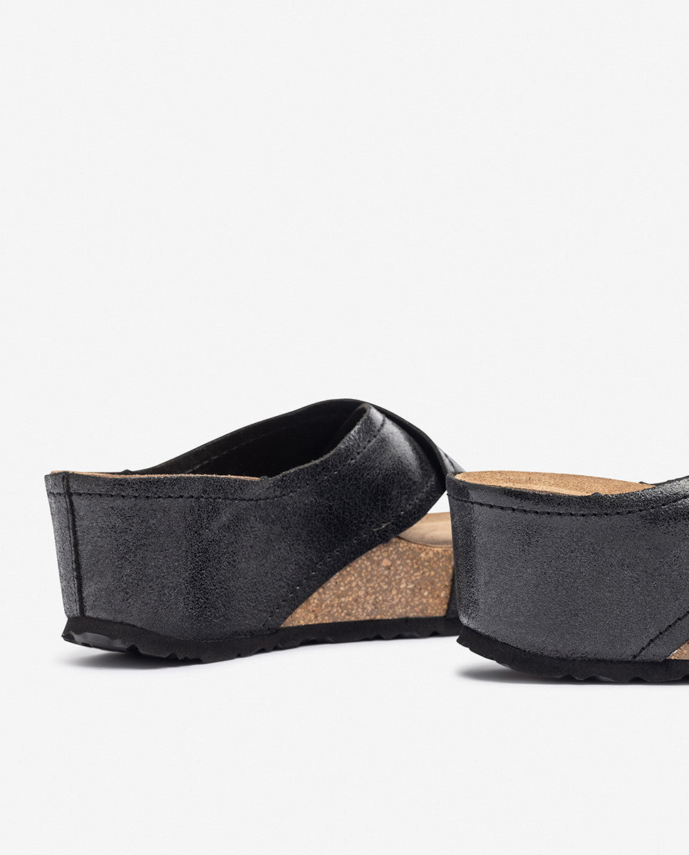 Yokono BARI-257 sandalo con zeppa nero in pelle
