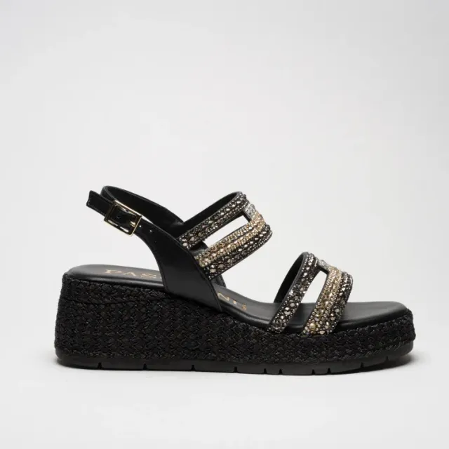 Pasquini Sofia sandalo nero con strass zeppa 6 cm