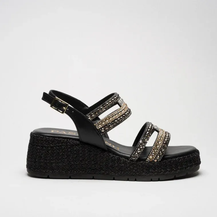 Pasquini Sofia sandalo nero con strass zeppa 6 cm