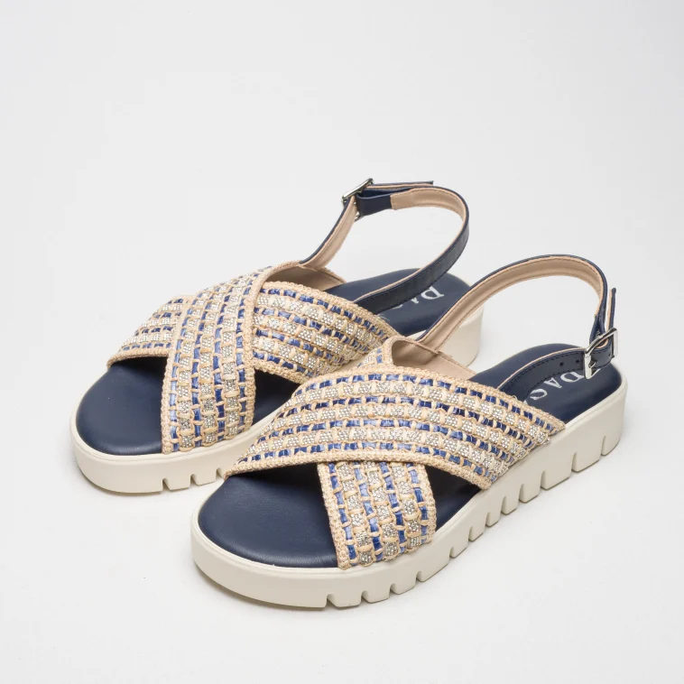 Pasquini Calzature Alma sandalo blu beige platform strass