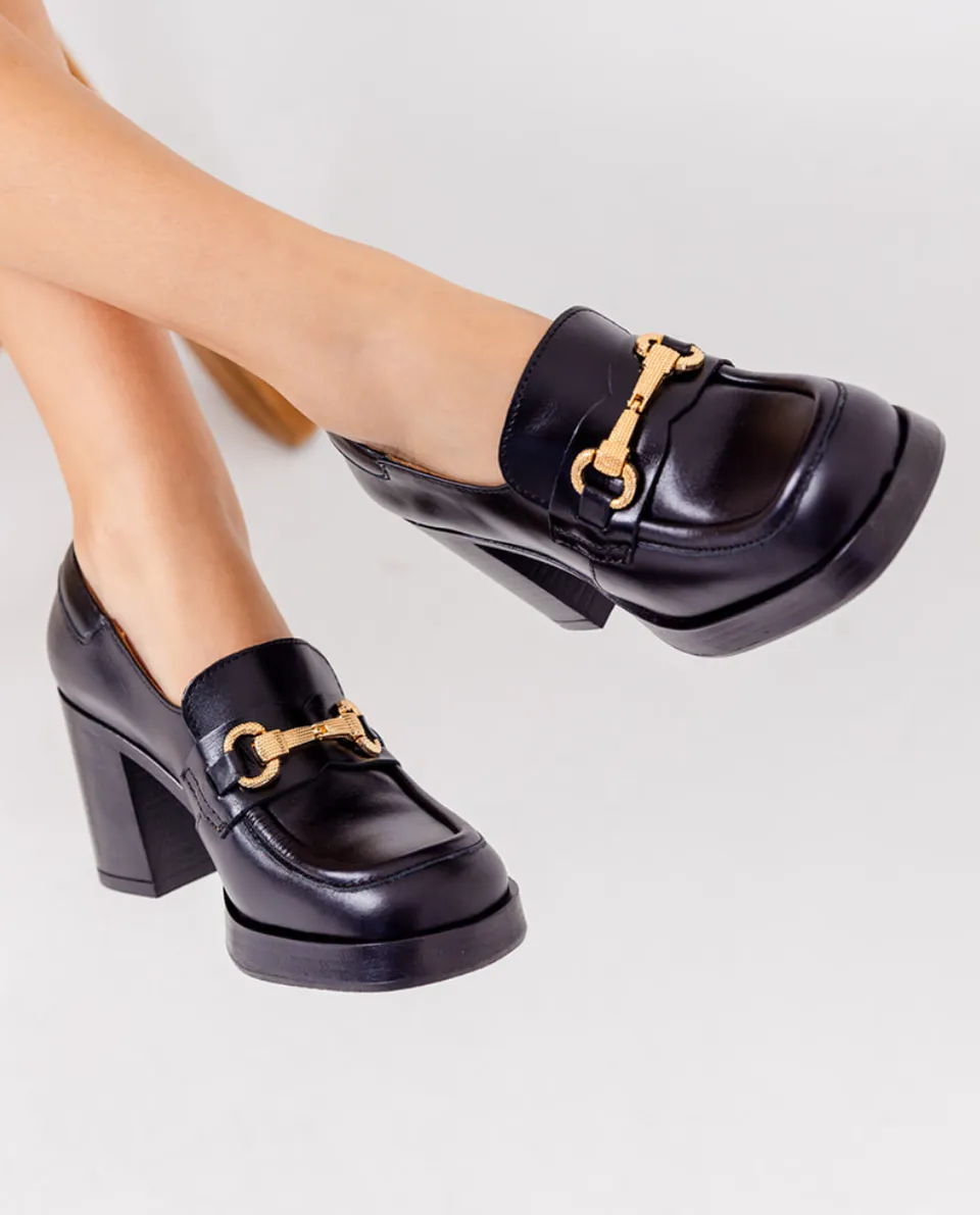 Yokono Kolin-011 mocassino con tacco nero tacco 6 cm
