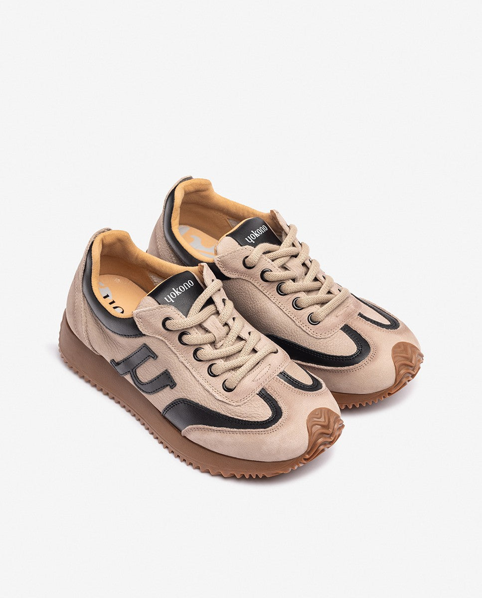 Yokono Guam-001 sneakers donna beige in pelle