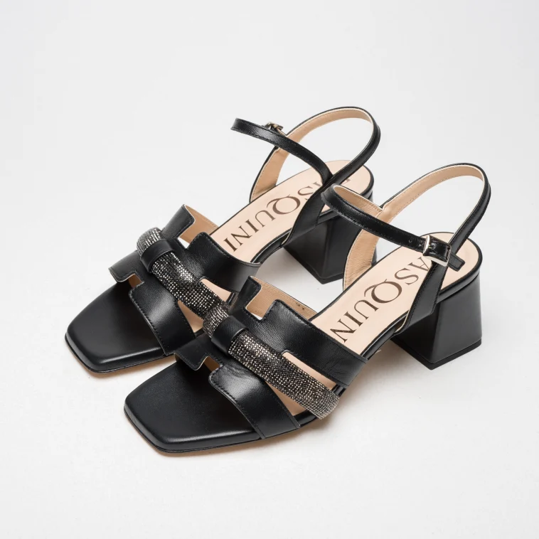 Pasquini Ella sandalo nero tacco 6 cm strass