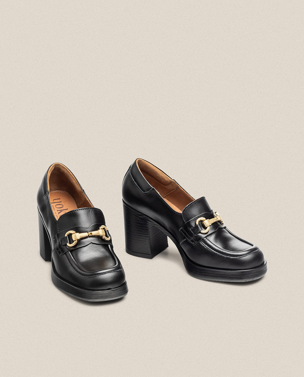Yokono Kolin-011 mocassino con tacco nero tacco 6 cm