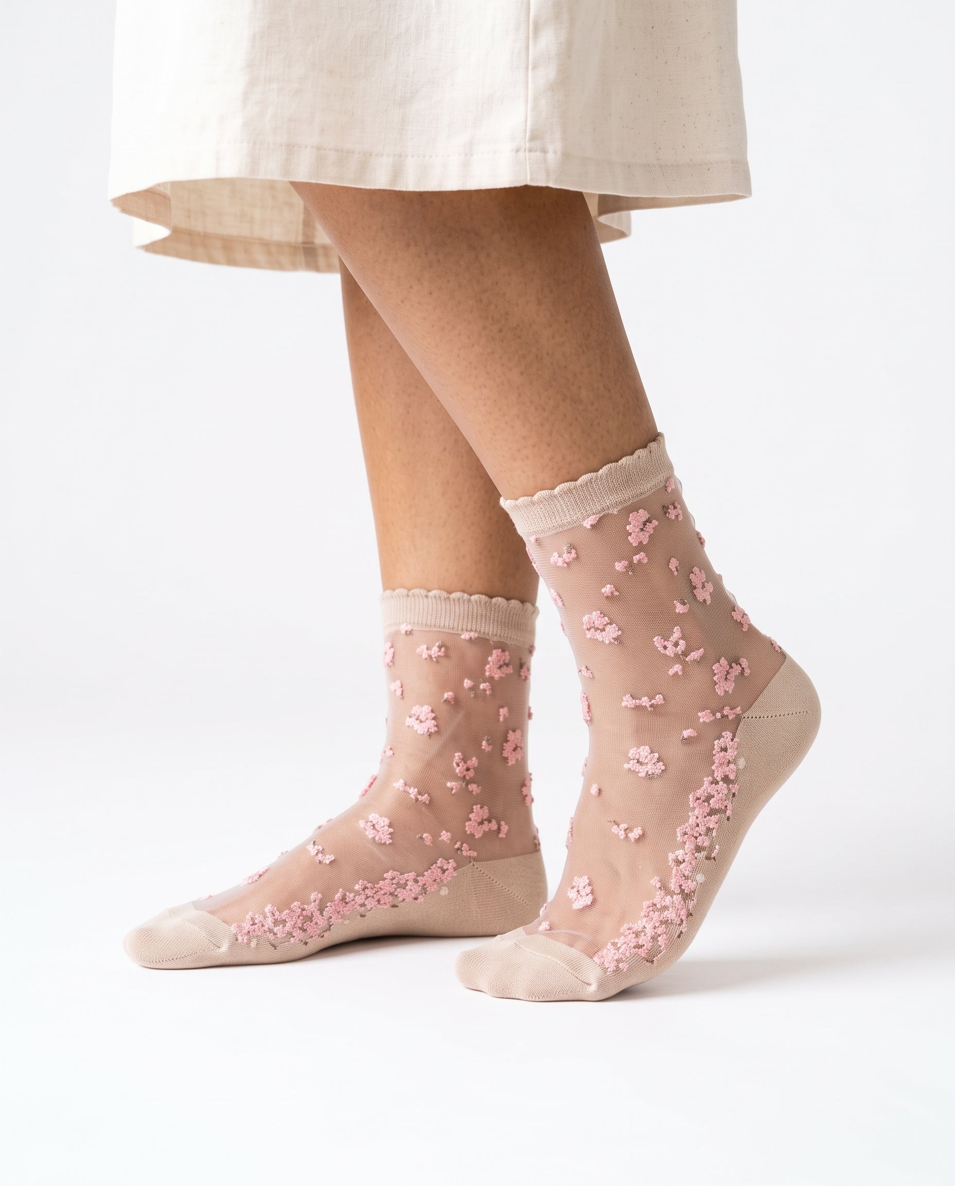 Yokono Nely calzini beige fantasia floreale taglia unica