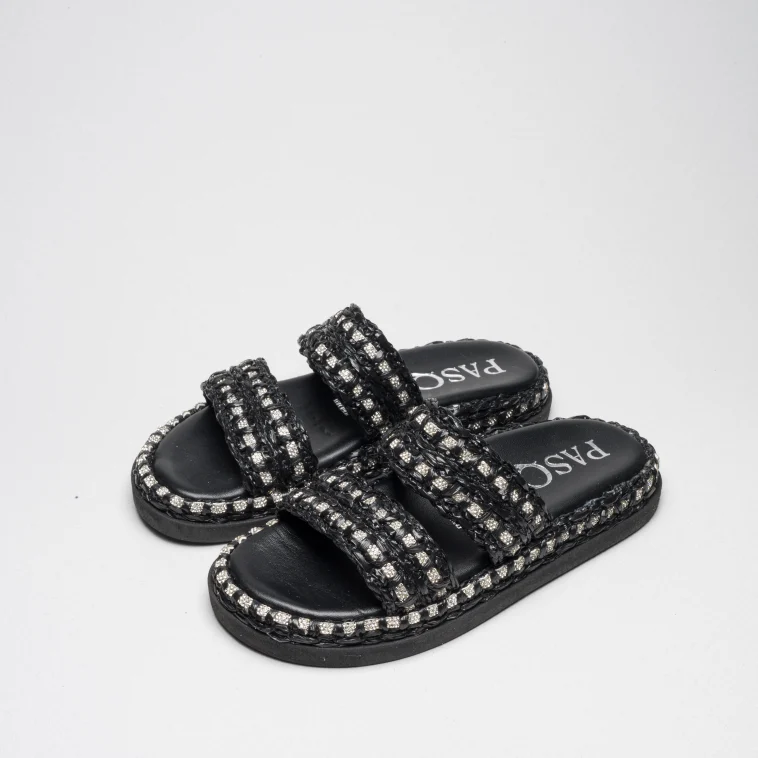 Pasquini City Chic Lea ciabatta nera rafia strass