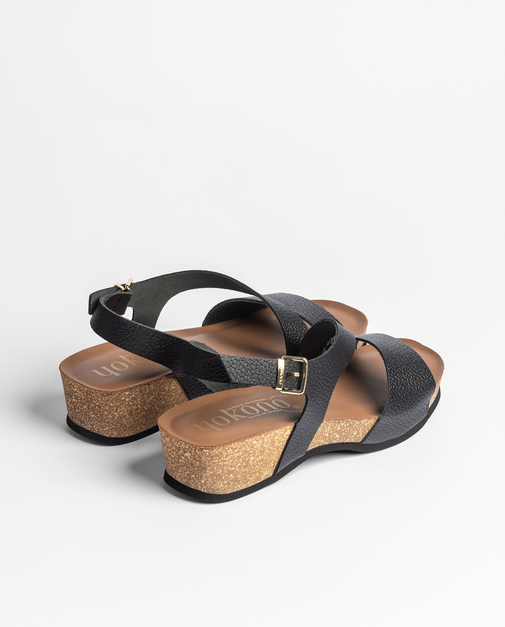 Yokono BOGO-264 sandali zeppa neri in pelle
