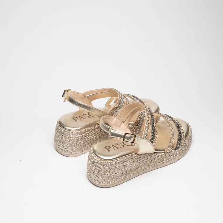 Pasquini Sofia sandalo platino con strass zeppa 6 cm