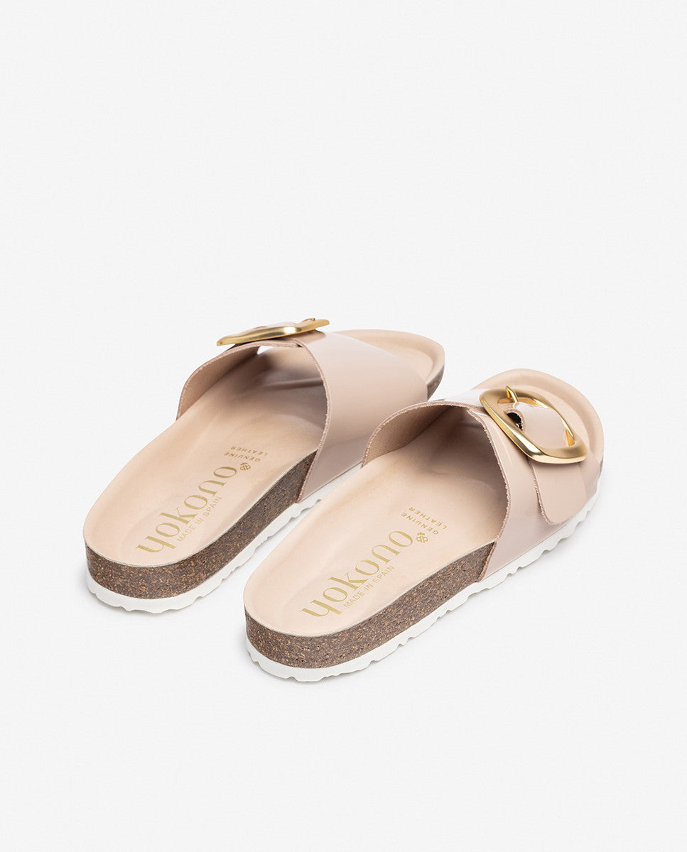 Yokono Granada 114 sandali bassi beige in pelle con fibbia