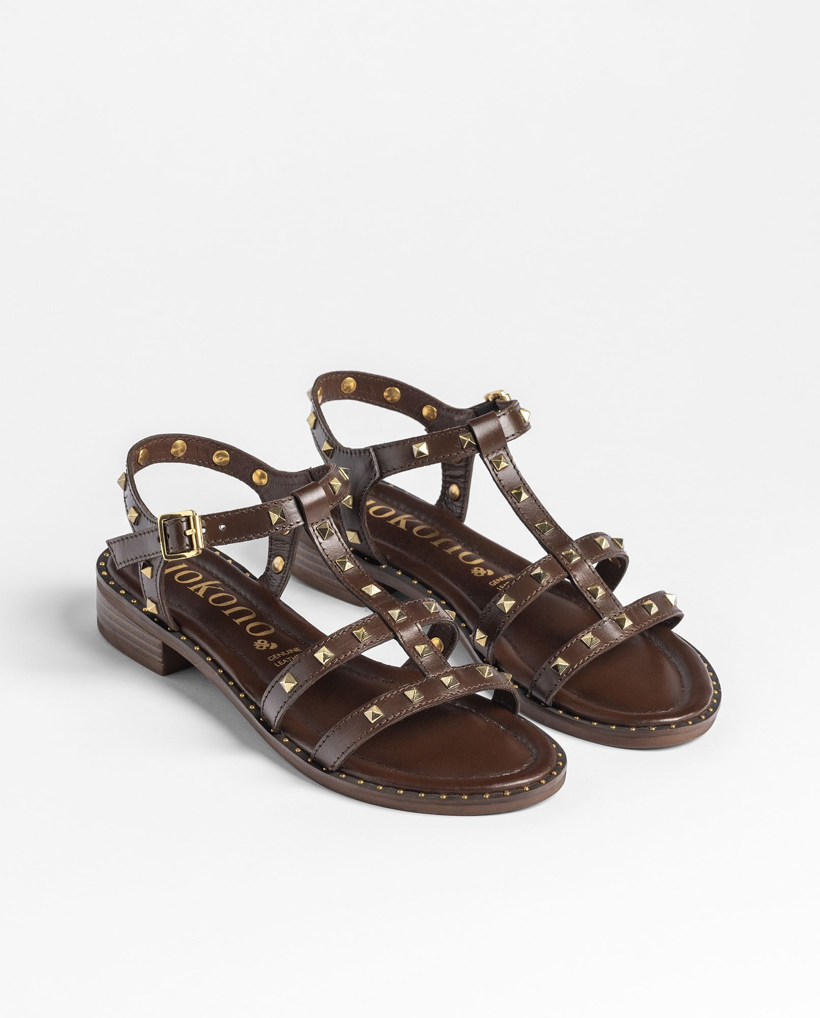 Yokono Dud-503 sandali con tacco marrone pelle
