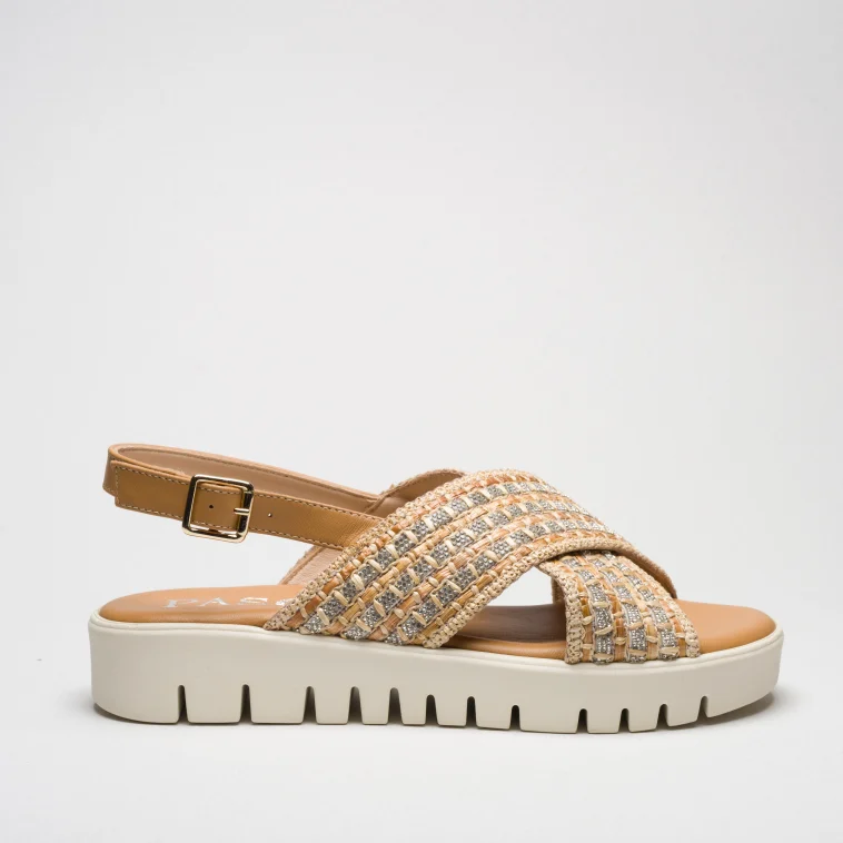 Pasquini Alma sandalo cuoio beige con strass