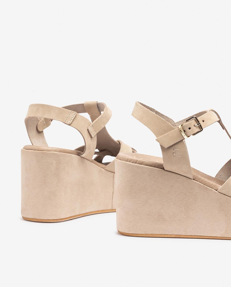 Yokono Lanzarote-002 sandalo con zeppa beige con fibbia