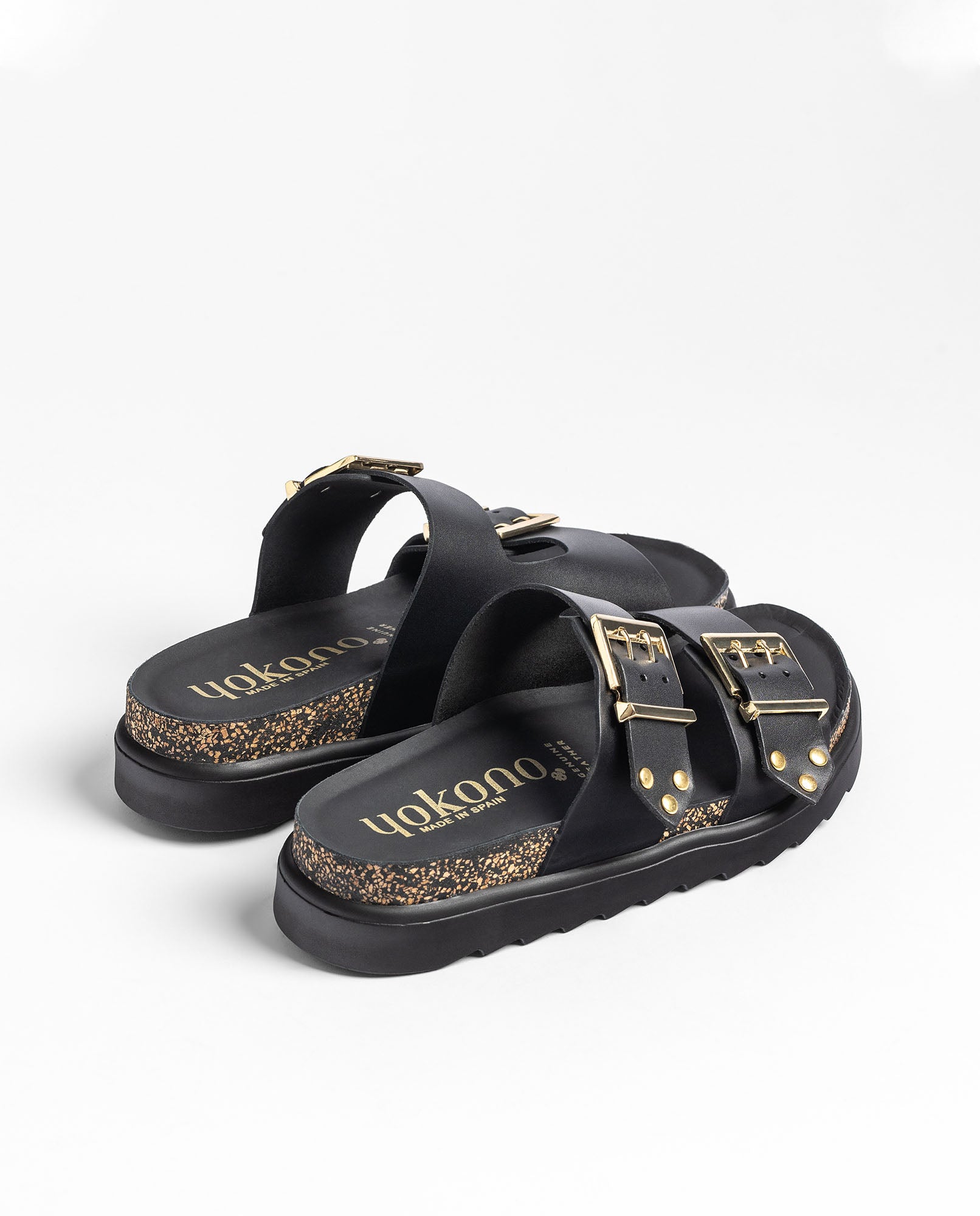 Yokono Tunez-262 sandali plateau neri in pelle