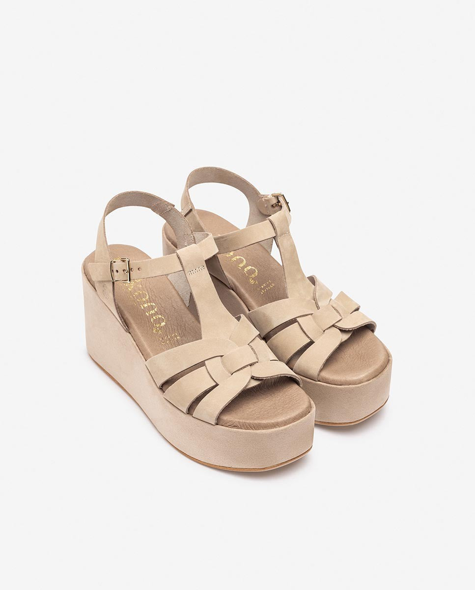 Yokono Lanzarote-002 sandalo con zeppa beige con fibbia