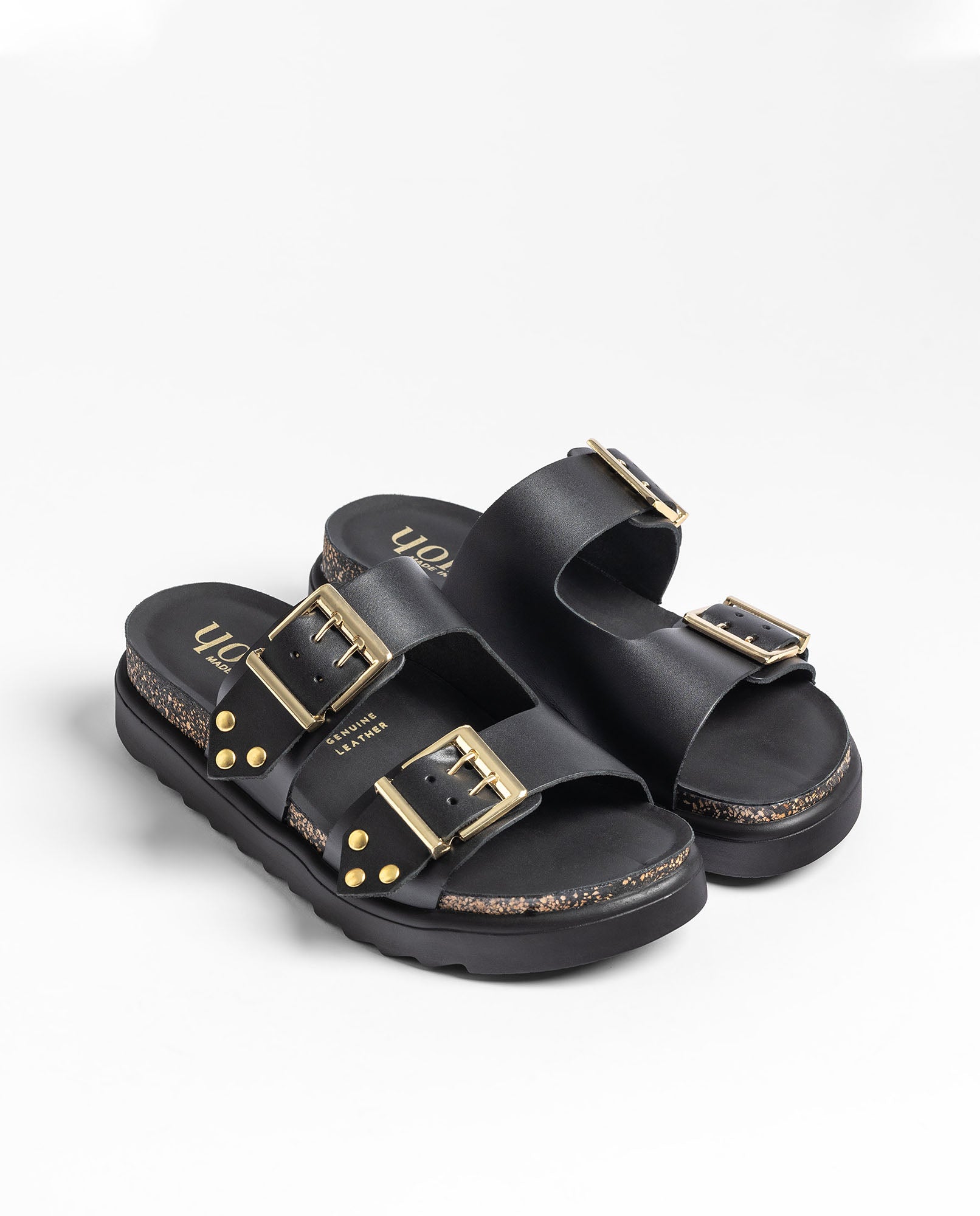 Yokono Tunez-262 sandali plateau neri in pelle