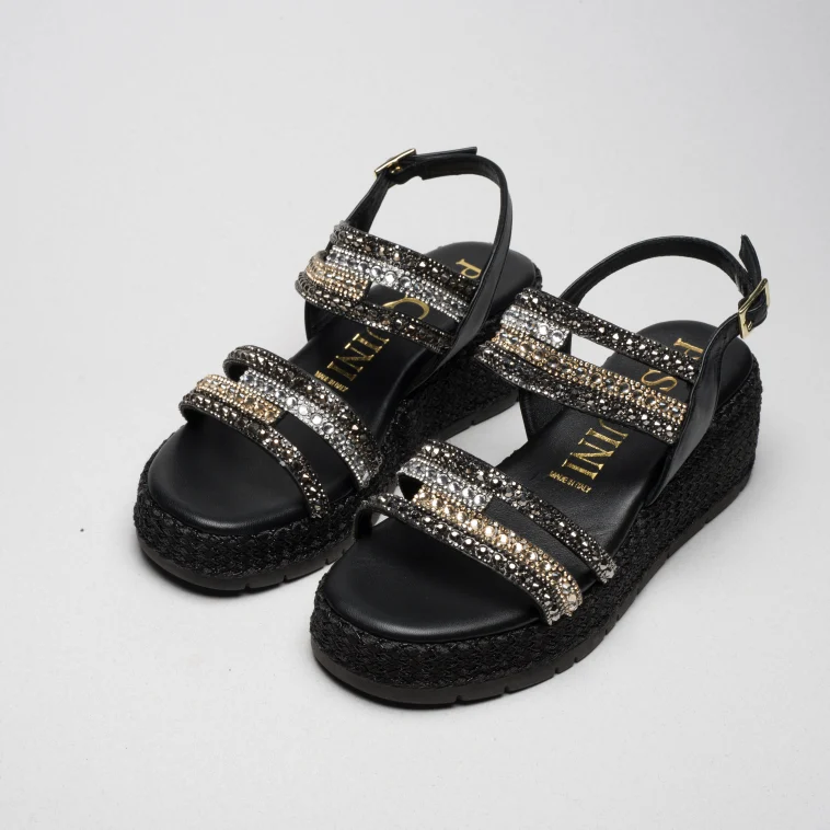 Pasquini Sofia sandalo nero con strass zeppa 6 cm