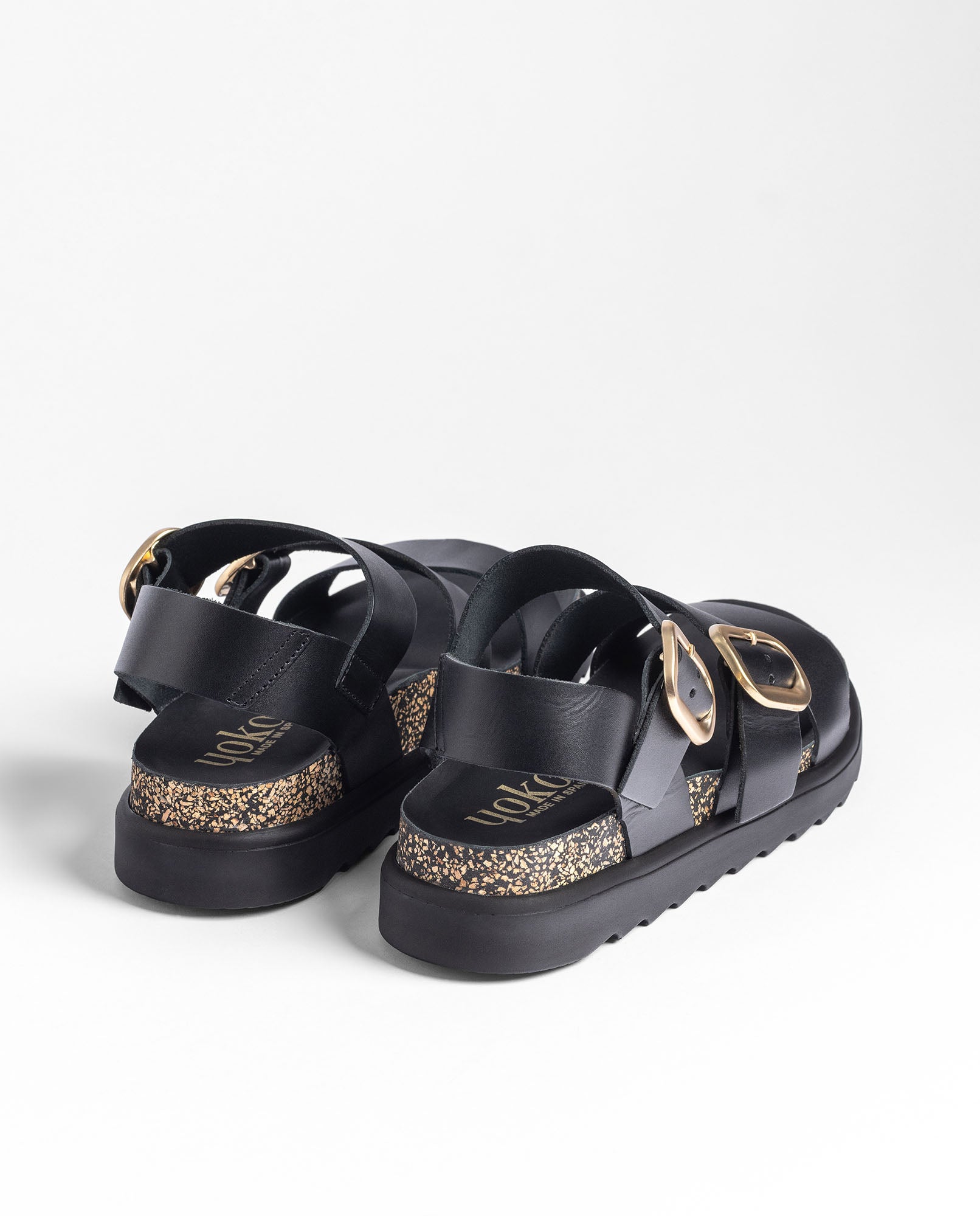 Yokono Tunez-127 sandali con zeppa donna neri in cuoio