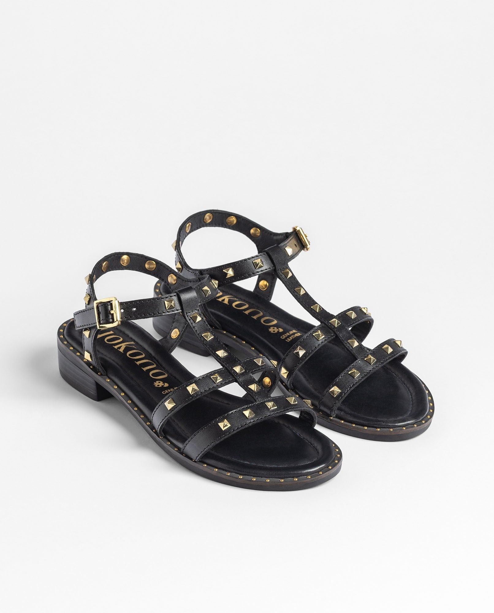 Yokono Dud 503 sandali con tacco donna nero in cuoio